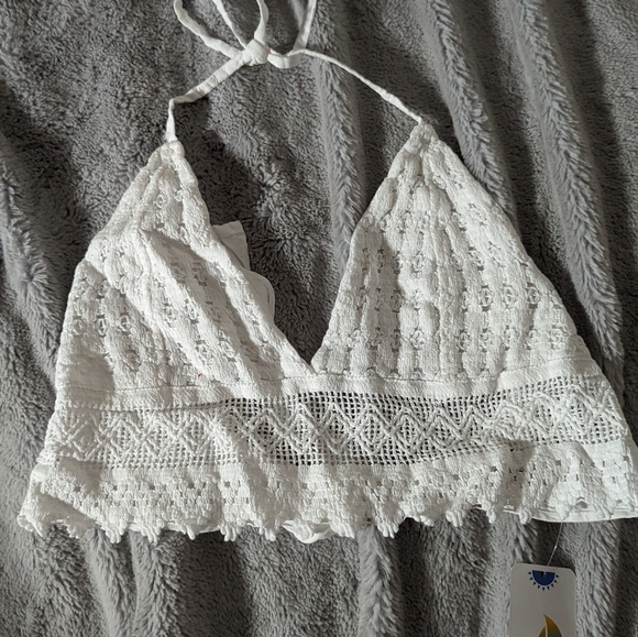 NWT Crochet Halter Crop Top Small White Cotton Cover-Up - Picture 2 of 9